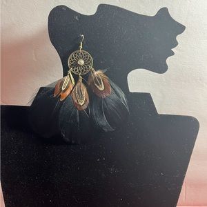 Vintage Bobo Feather Drop Tassel Dangle Hollow Out Sunflower Earrings